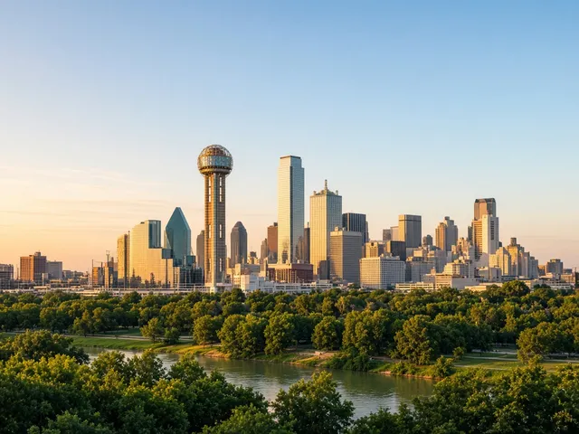Dallas skyline with Reunion Tower at golden hour